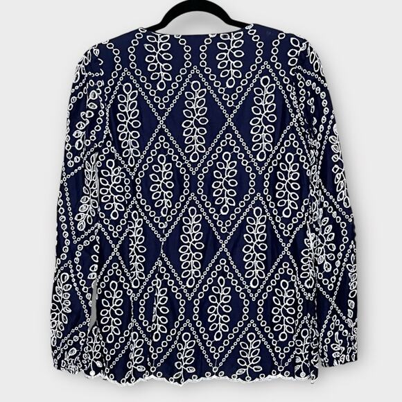 NWOT BOSTON PROPER Navy and White Eyelet Beaded Embellished Tunic Top Size XS - Picture 3 of 7